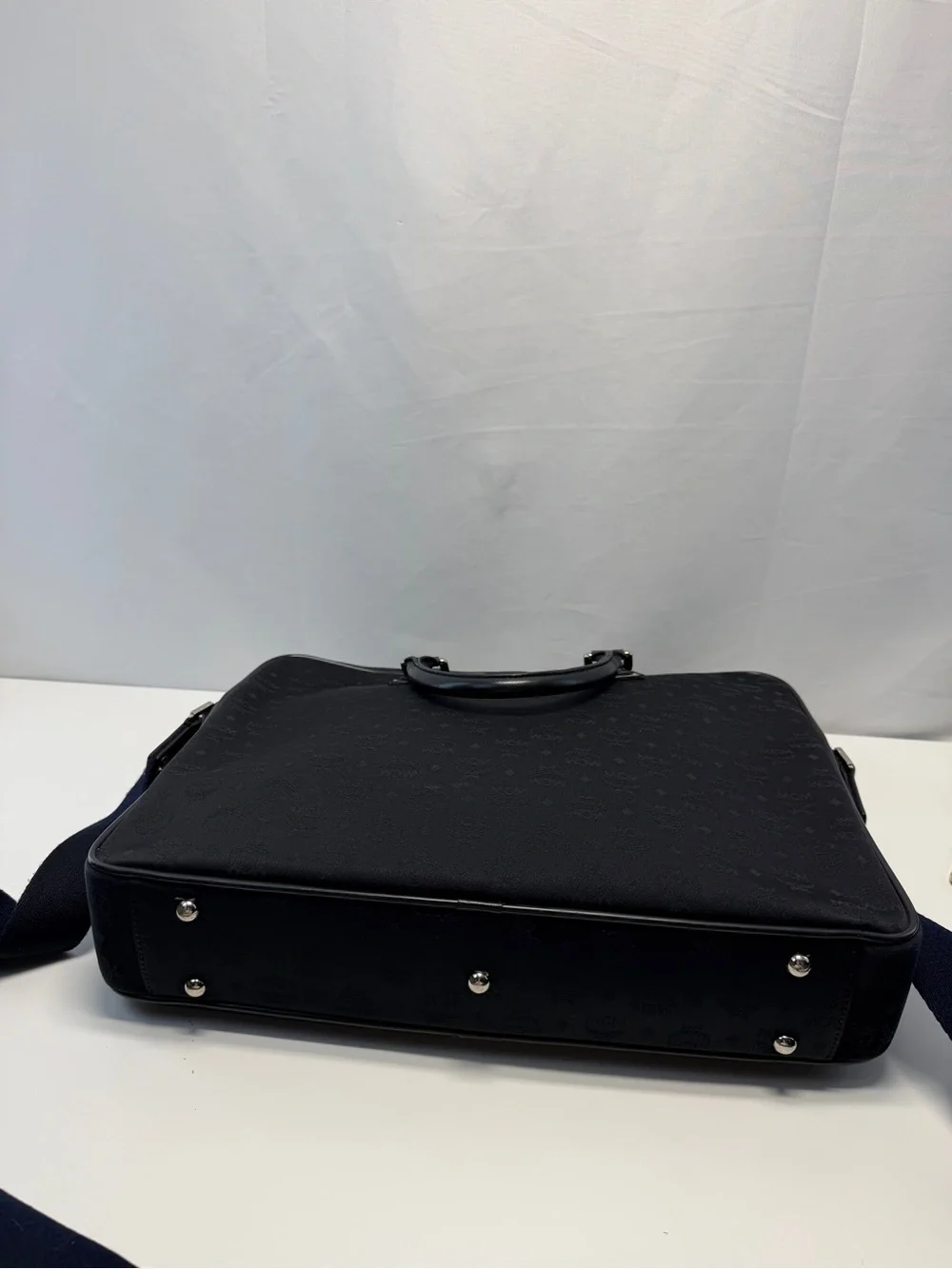 MCM Black Leather Briefcase with Navy Strap